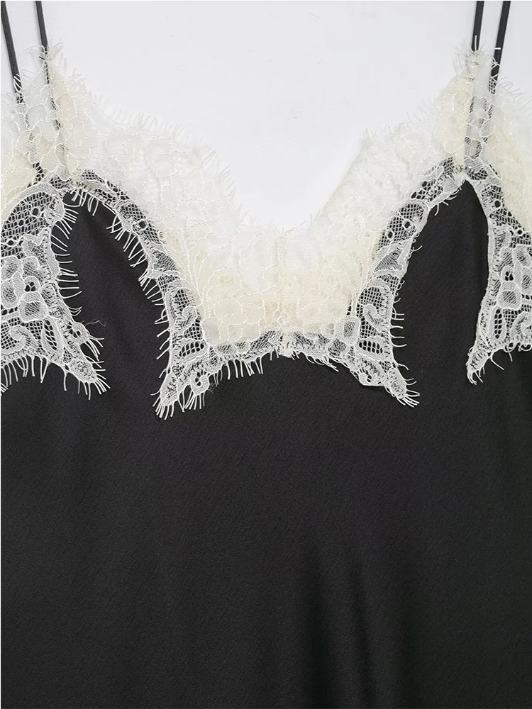 Chic Sexy Lace Sling Tops Women's Sleeveless Backless Satin Elegant Party Top 2026 Summer New Lady Fashion Short Tops ﻿