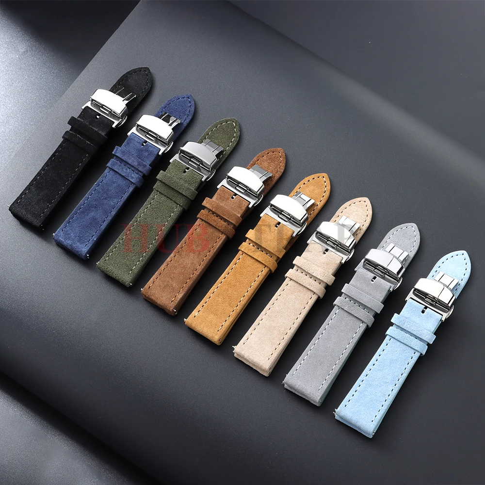 Vintage Suede Cowhide Watch Strap with Butterfly Buckle Bracelet - Sport Wristband