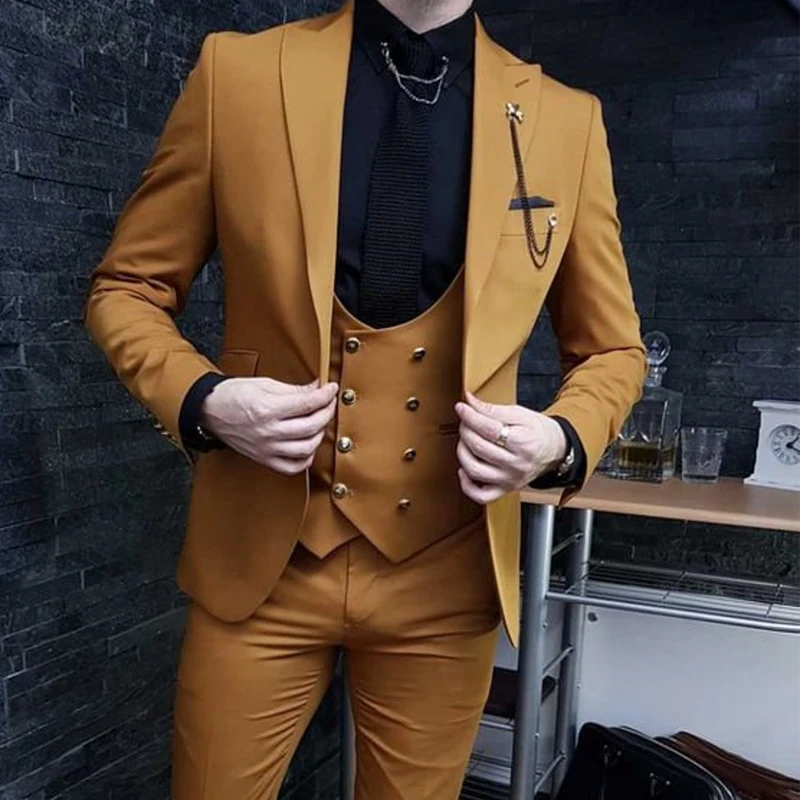 

Orange Blazer Terno Hombres Elegant Formal Suits for Men Wedding Three Piece Jacket Pants Vest Slim Fit Custom Made Ropa Hombre