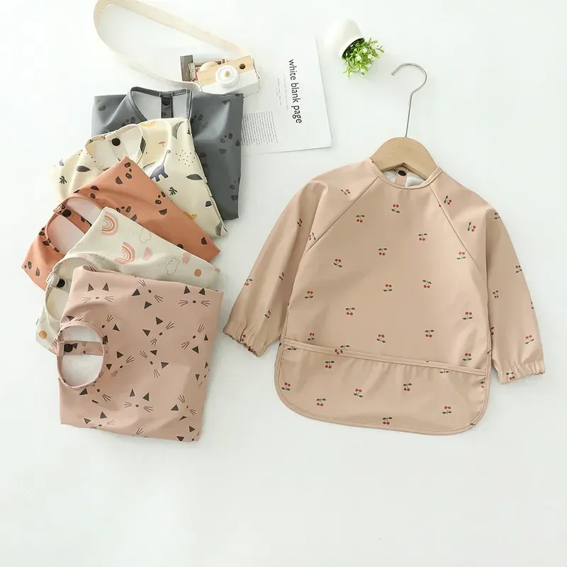 

Baby's Soft Waterproof Bib Kid Long Sleeves Adjustable Feeding Cloth Little Boy Girl Painting Smock Child Meal Eating Apron