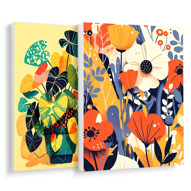 RUOPOTY-Peinture par numéros avec cadre, pour maire intérieur, plante simple, jaune vert, décoration murale encadrée, art moderne, cadeaux 1