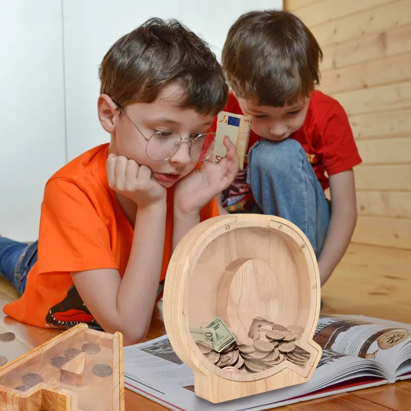 Piggy Bank Wooden Pure Money Box Personalized Wooden Piggy Bank Letter Coin Savings Box Banks To Save Kids Christmas Gift