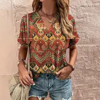 Summer Retro T Shirt For Women Fashion Casual Ladies Clothes Short Sleeve Blouse V Neck Harajuku Clothing Female New Girl Street