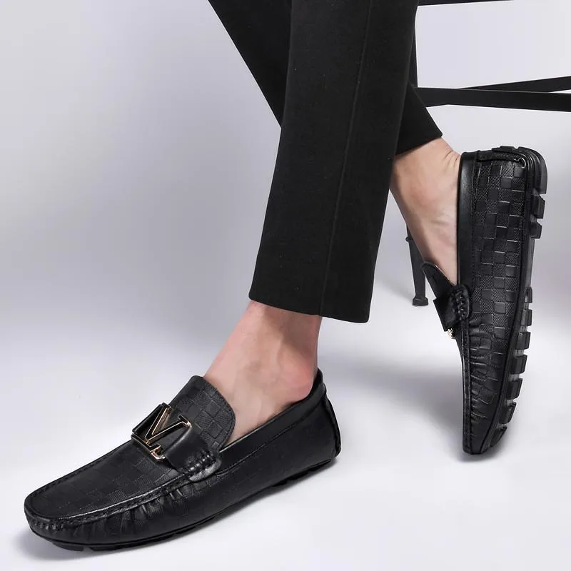 100% Genuine Leather Shoes Crocodile Pattern Men's Loafers Flats Office Moccasins Driving Wedding Business Buckle Strap Slip on 3