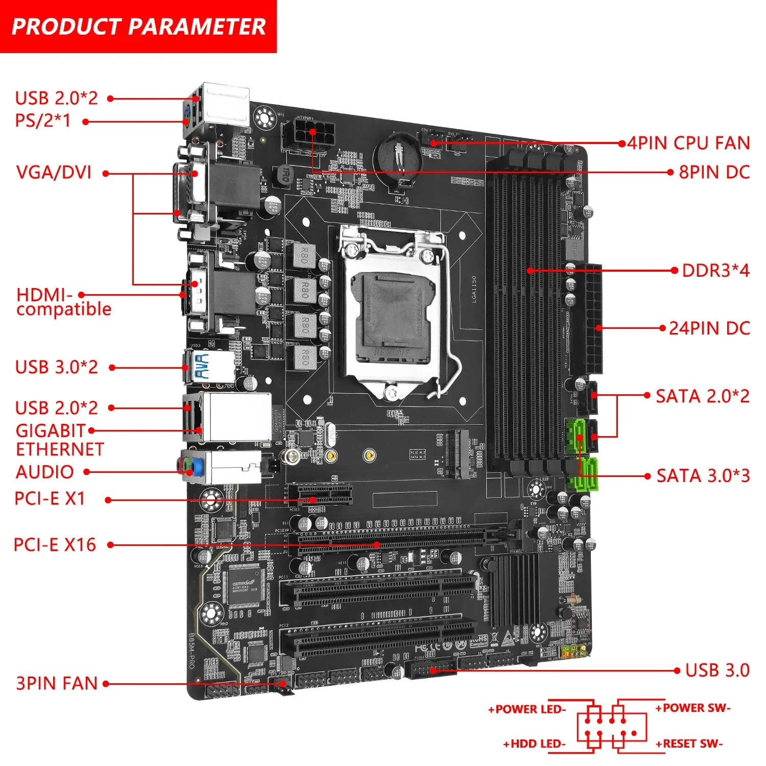 MACHINISTA B85M PRO Motherboard Para LGA 1150 Intel Core I3 I5 I7 CPU Suporte Memória RAM DDR3 Slot M.2