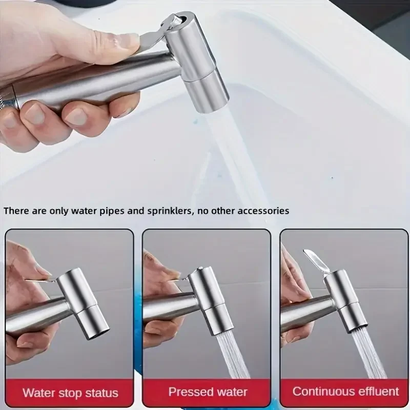 1 Set 304 Stainless Steel Wire Drawing Non-Punching Booster Toilet Spray Gun - Female Washing Device with Small Flower Sprinkler 5