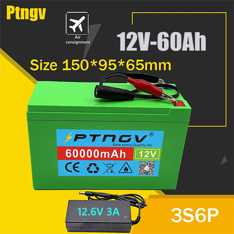 12V 60Ah 18650 lithium battery pack 3S6P built-in high current 20A BMS for sprayers electric vehicle batterie+12.6V charger |