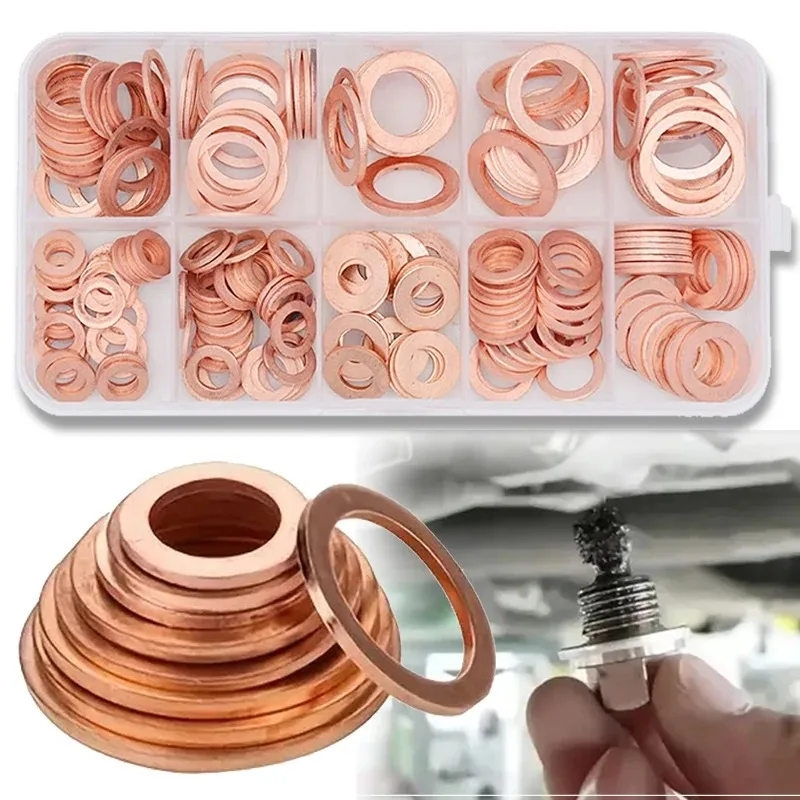 Purple Copper Gasket 100/200pcs Oil Seal Gasket Boxed Kit Car Copper Washer for Sump Plugs O-ring Washer Set Car Suplies