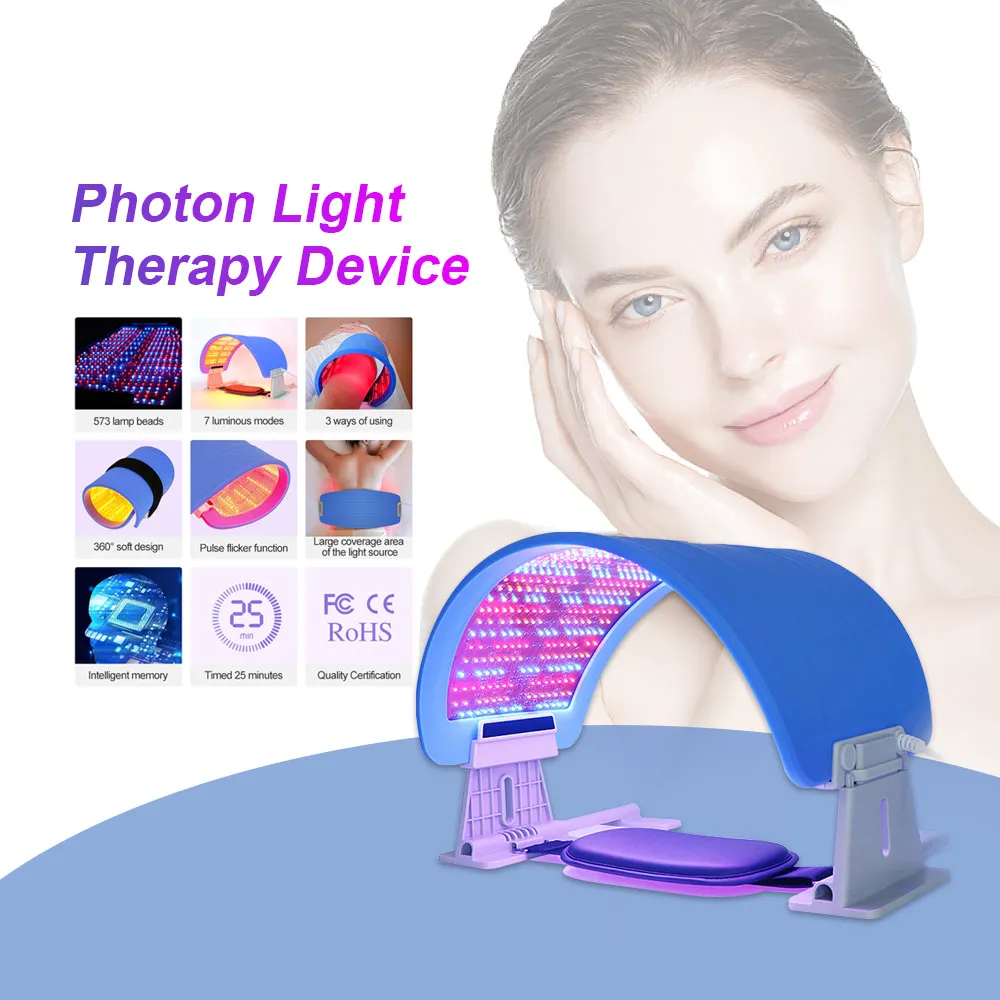 

7Colors LED PDT Mask 573 Lamps Beads PDT Facial Beauty Mask Foldable Skin Rejuvenation Light Therapy Machine Salon Home Use