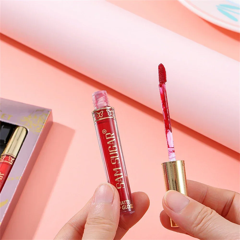 3Pcs/Set Lipgloss With Necklace Makeup Velvet Matte Liquid Lipstick Mirror Lip Gloss Waterproof Lasting Lip Stick Cosmetics Gift 6