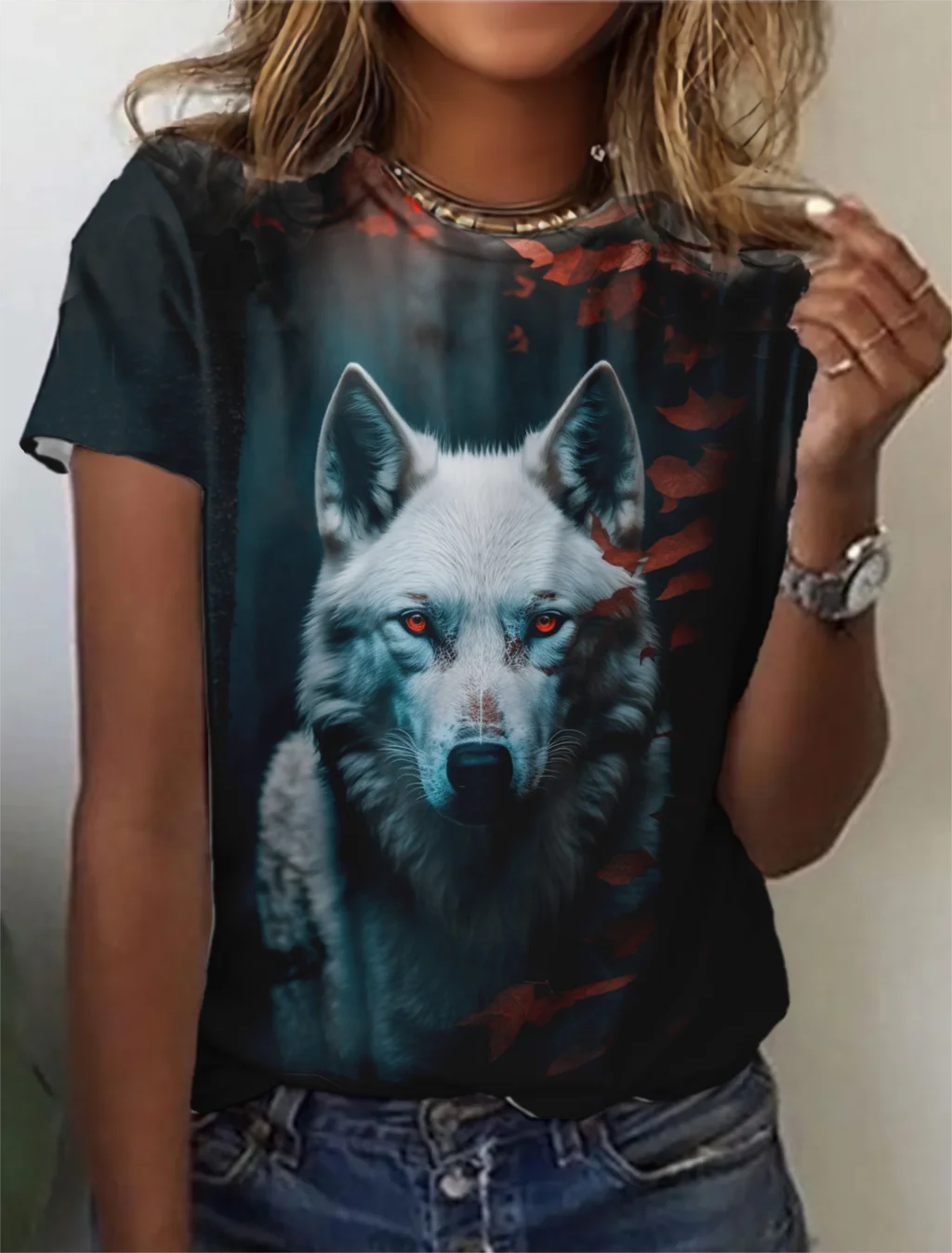 Fashion Women's T-shirt with wolf  Graphic 3D Printed Short Sleeve Summer  T-shirt oversized Polyester Fiber Clothing623_voghion.com