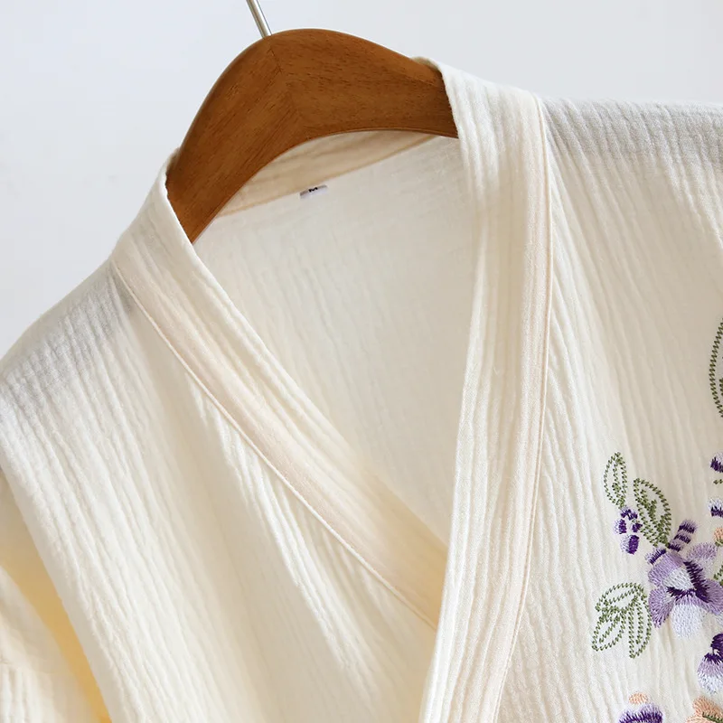Women's Pajamas Embroidered Robes Cotton Spring and Summer Thin Chinese Style Bathrobe Sweat Steamed Clothes for Bathing