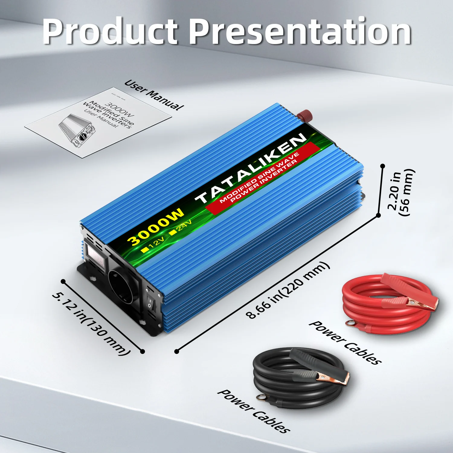3000W Stromwechselrichter 24V auf 220V mit Digitalanzeige Intelligente Temperaturregelung Lüfter Wohnwagen Camping Unverzichtbar – Detail 8