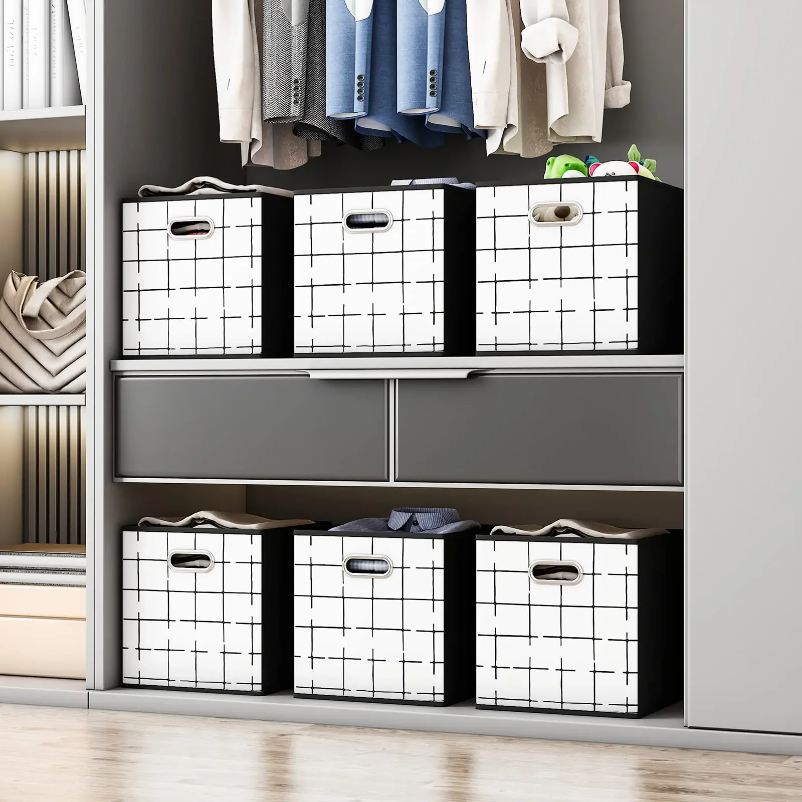 

6 Pack Fabric Storage Cubes with Handle, Foldable 13x13 Inch Large Cube Storage Bins, Storage Baskets for Shelves, Storage Boxes