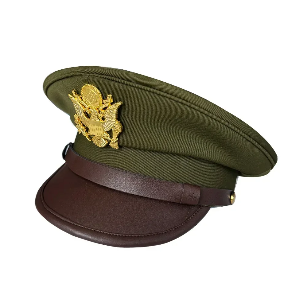 WW2 American Soldier Hat Green Big Cap Vintage American Second World War Metal Badat Officer Pilot Hat