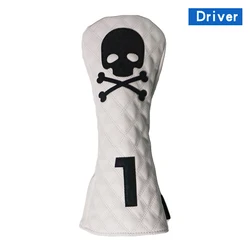 Golf Headcover Set - Skull Design, PU Leather, Waterproof, Soft & Durable (White for Driver D)