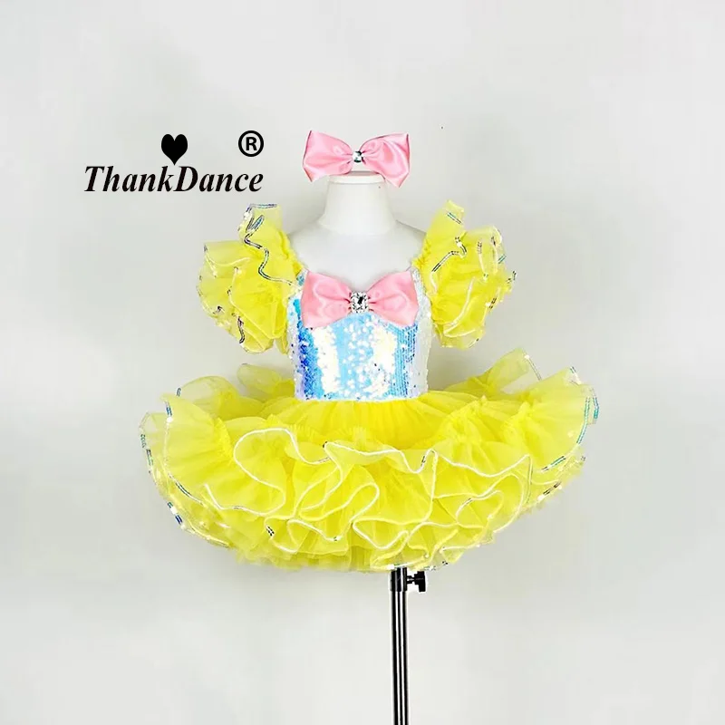 Kids Ballroom Clothing Sequined Modern Dance Tutu Dress Girls Jazz Dance Costume Stage Wear Toddler Wedding Princess Dress