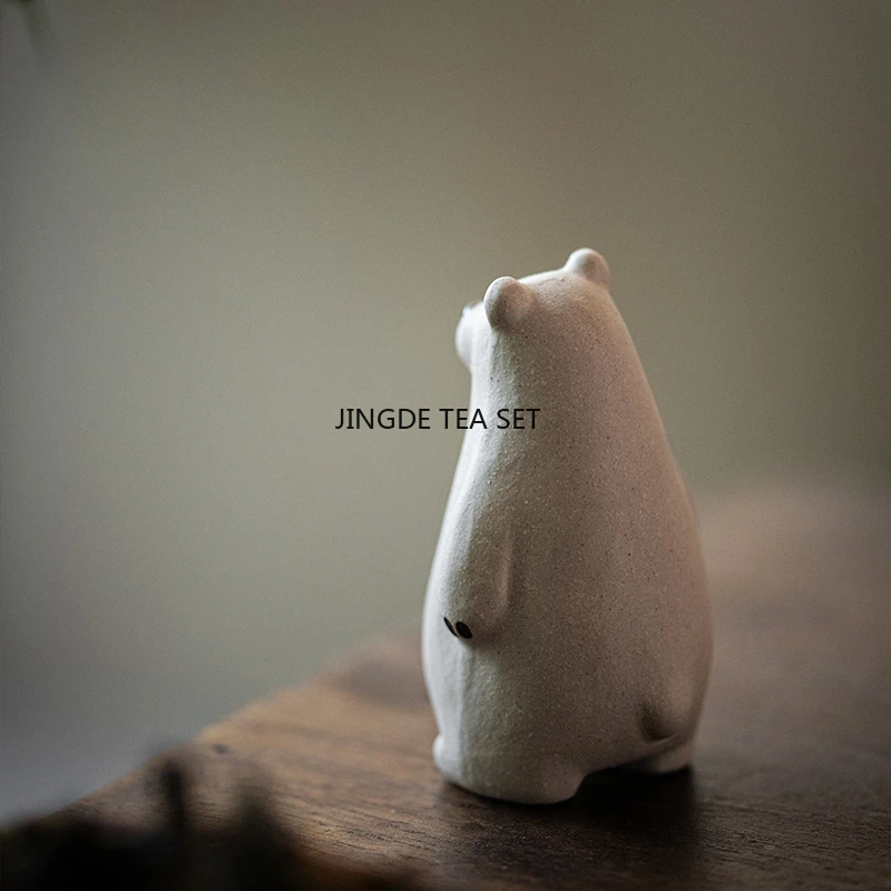 Creative Handmade Purple Clay Tea Pet White Clay Cute Bear Tea Cup Cover Bracket Desktop Decoration Kawaii Accessories