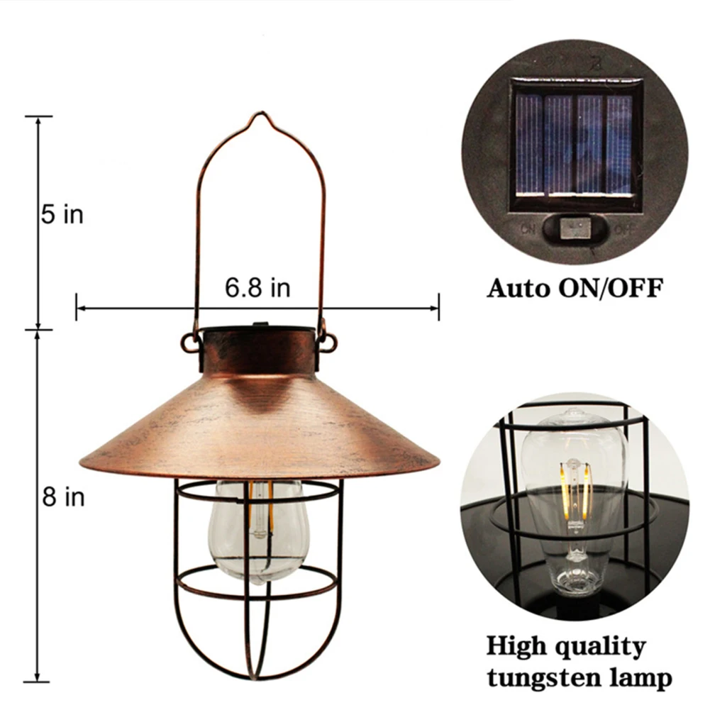 Retro Solar Lawn Lamp Hanging Outdoor Lighting Waterproof Tungsten Path Lights For Patio Walking Reading Camping Garden Supplies 6
