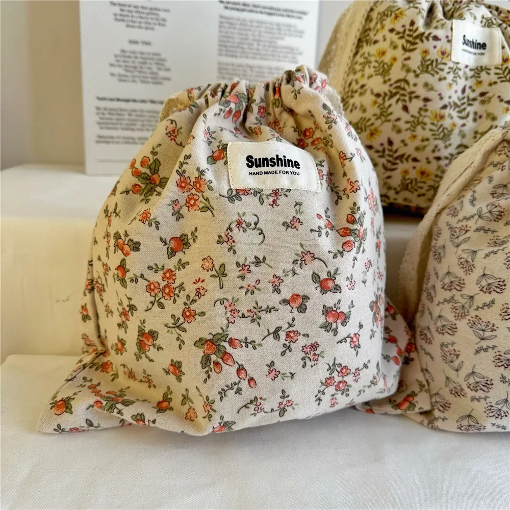 Printed Flower Mommy Bag Baby Diaper Bag Cotton Nappy String Pocket Stroller Carry Pack Travel Outdoor Diaper Storage