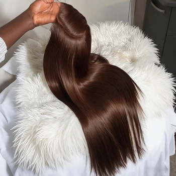 Chocolate Brown Bone Straight Lace Front Wigs Human Hair For Women 30 Inch 200% Density 13x6 HD Lace Frontal Wig Human Hair Wig 1