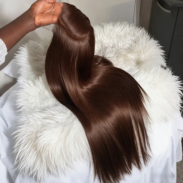 Perruque Lace Frontale HD 13x6 en Cheveux Humains Brun Chocolat Lisse Naturel pour Femmes, 30 Pouces, Densité 200% 1