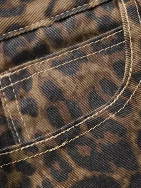 Tan léopard jean femmes Denim pantalon femme surdimensionné jambe large pantalon Streetwear Hip Hop Vintage vêtements ample décontracté 5
