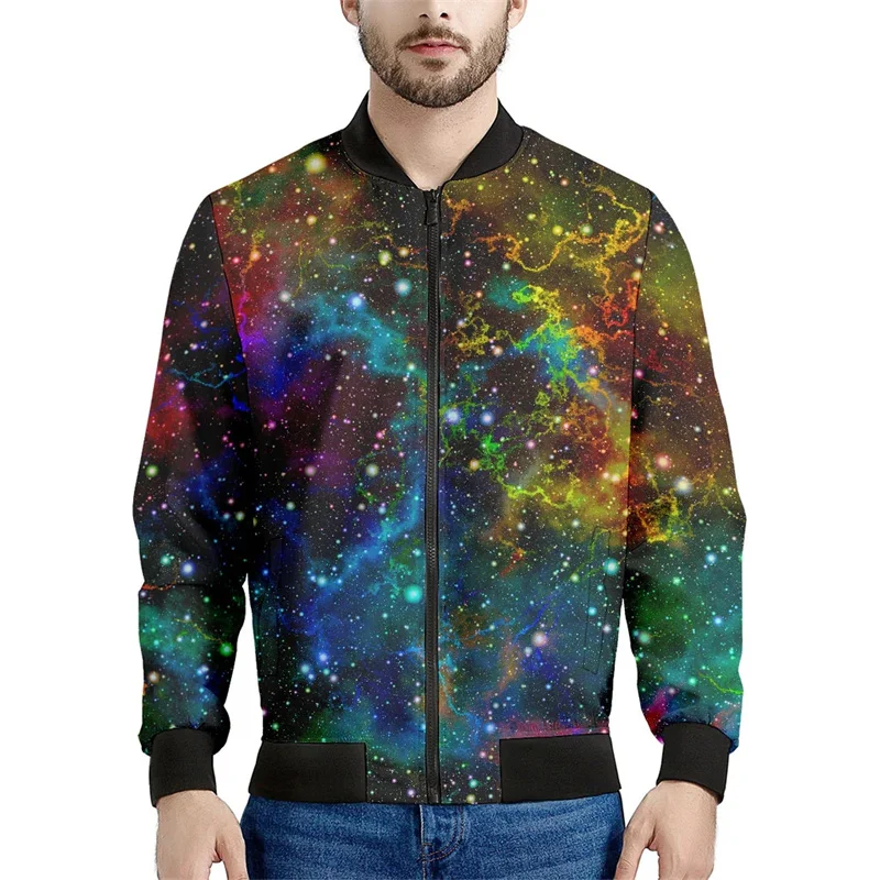 Chaqueta con estampado de galaxia espacial para hombre, chaqueta con estampado 3D de cielo estrellado, manga larga, moda Harajuku, chaquetas de gran tamaño con cremallera, abrigo de calle