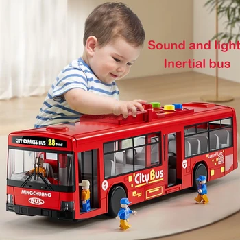 High Quality Simulation Bus Large Size Drop-resistant Light Music Inertia Bus Model Pull Back Car Educational Toys Gifts 1