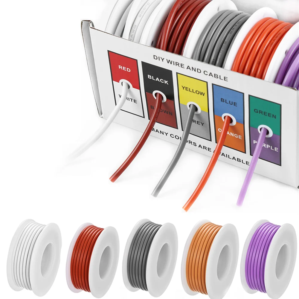 DIY high quality flexible silicone wire and cable 5 colors in a box mixed wire tinned pure copper wire