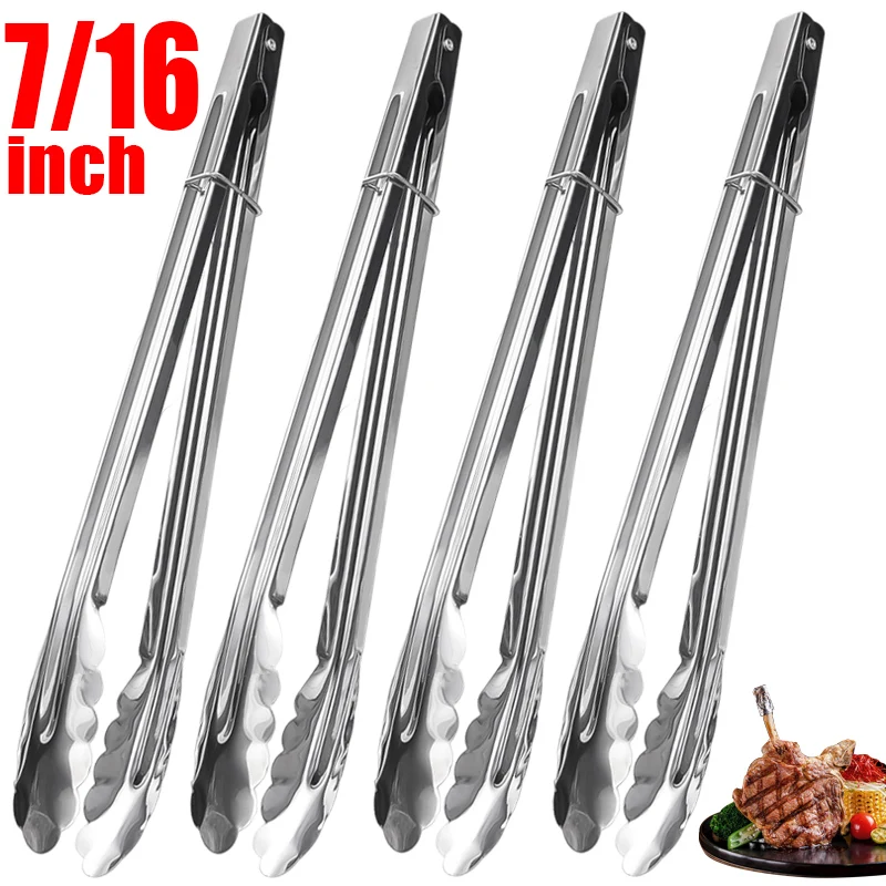 7/9/12/14/16inch Stainless Steel Grill Tongs Non-Slip Food Clip Bread BBQ Tweezer Cooking et Clamp Kitchen Cooking Utensils