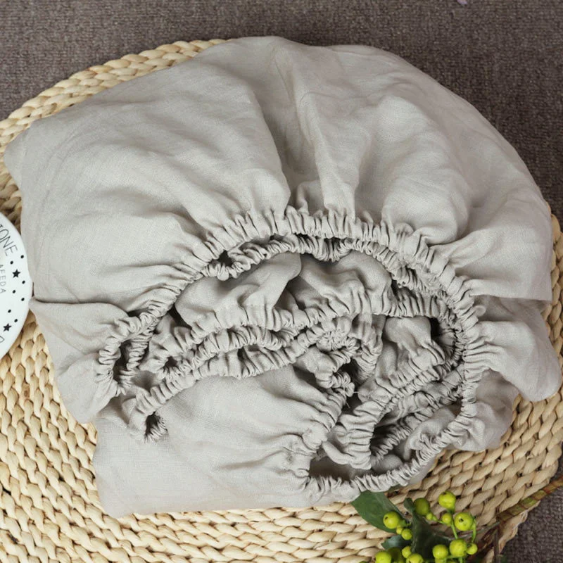 1PC 100% Washed Linen Fitted Sheet Natural France Flax Bed Sheet Breatherable Ultra Soft Farmhouse Bedding Sheet 3