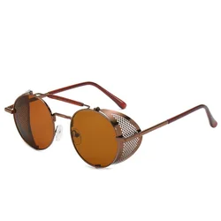 Steampunk Retro Round Metal Women's Sunglasses - Trendy UV Resistant Eyewear (Brown)