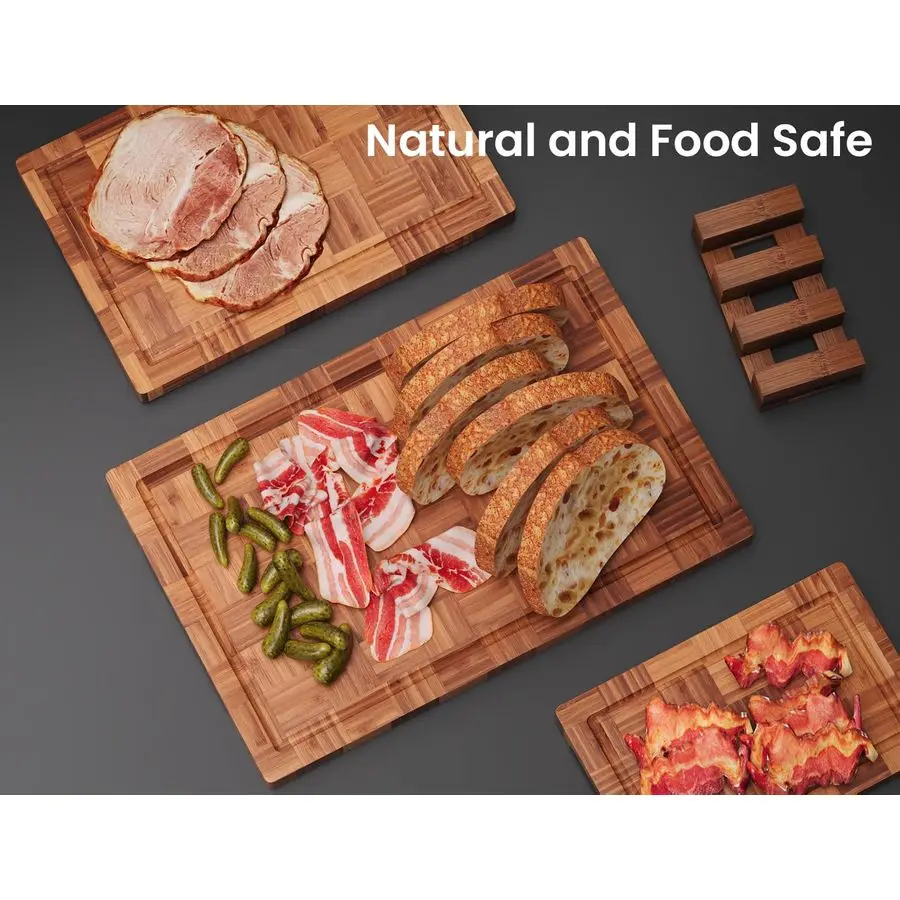 Three-piece bamboo cutting board set