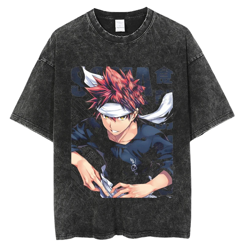 

Мужская футболка с принтом аниме Shokugeki no Soma, ретро футболки с эффектом потертости, футболка в стиле Харадзюку 2023, уличная одежда в стиле хип-хоп, мужские футболки