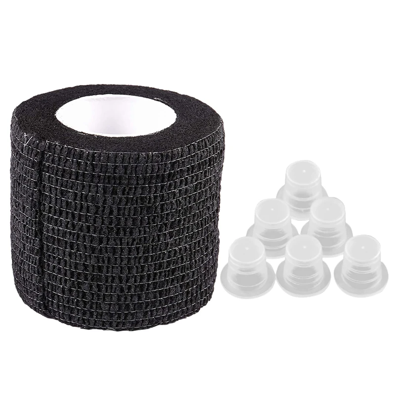 

200 Plastic Small Tattoo Ink Cups Caps Holder Supplies with 2x5 Inch Yards Self Adherent Grip Wrap Cover Tattoo Handle