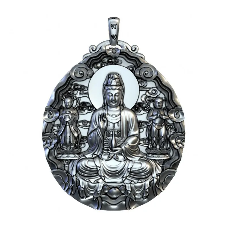 BOCAI 100% s999 Sterling Silver Pendants for Women Men New Fashion  Avalokitesvara Buddha Statue Pure Argentum Amulet Jewelry