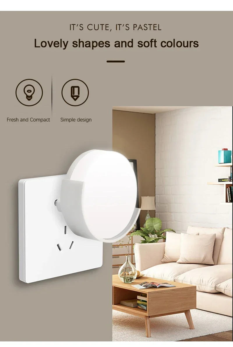 Description Picture 4 of itemLED Night Light Control Sensing Lamp EU Plug Night Light For Home Baby Children Living Room Bedroom Corridor Bathroom Night Lamp