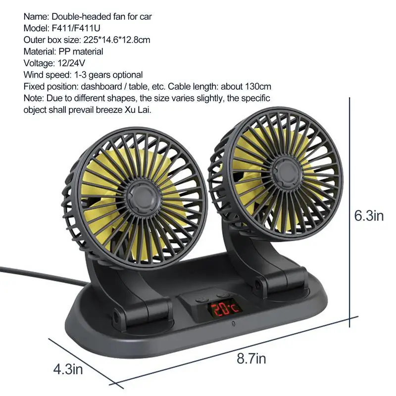 Kryc-12v24v Car Electric Fan, Double Head Electric Car, Electric Fan, Car  Air Conditioner, Small Cooling Fan