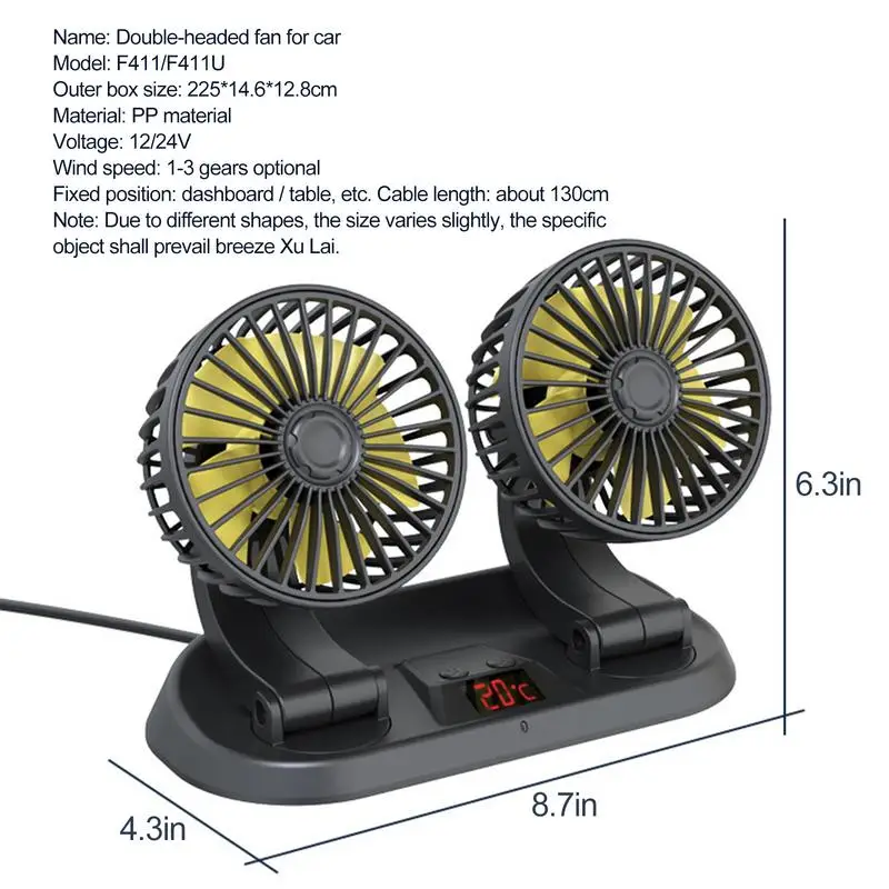 Ventilateur de refroidissement de voiture 12V/24V, double tête, Usb, 2  vitesses réglables, accessoires pour automobile - AliExpress