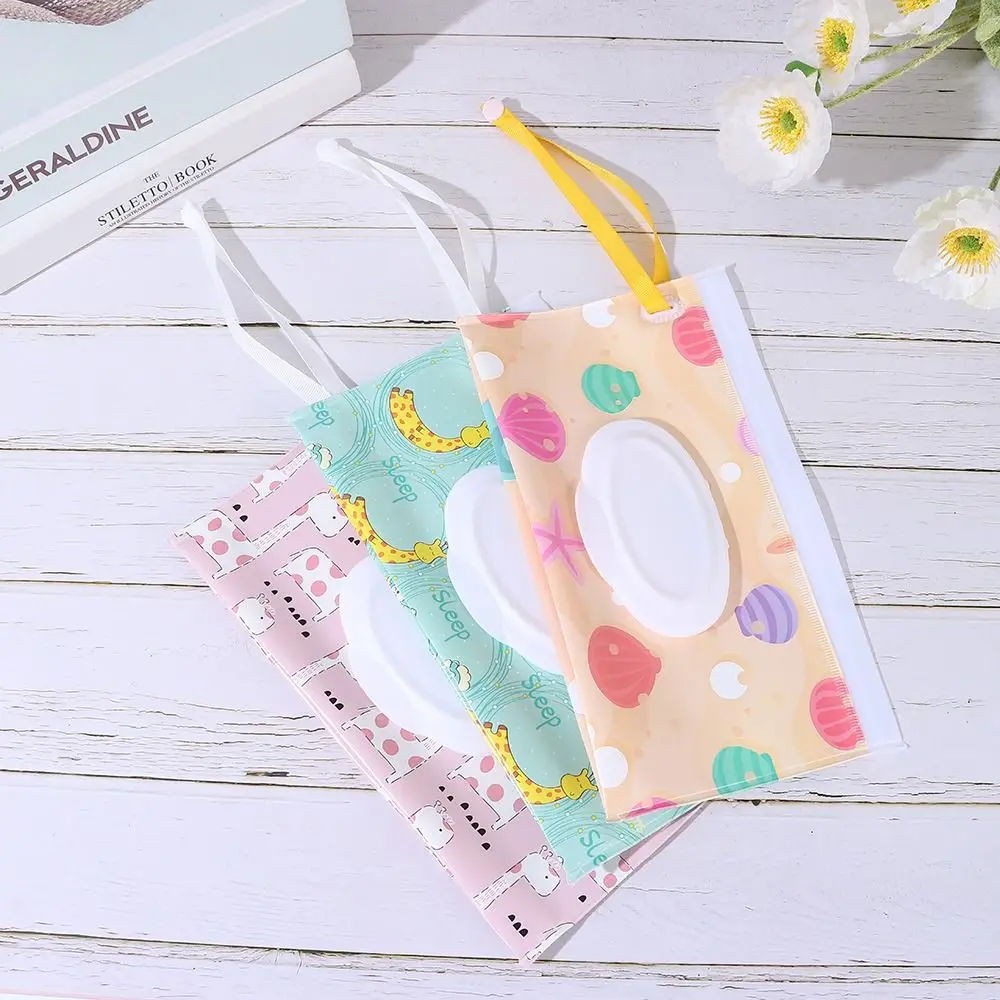 EVA Wet Wipes Bag Cute Reusable Flip Cover Wipes Holder Case Snap-Strap Portable Cosmetic Pouch Outdoor 4