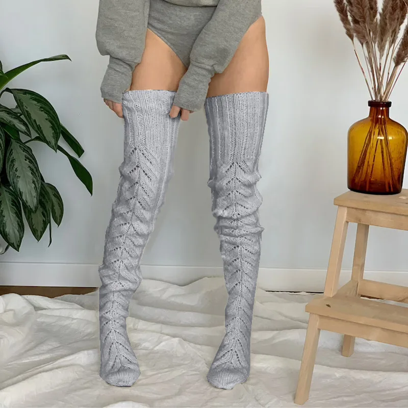 Yurosiay Scaldamuscoli lunghi da donna, a maglia, con foro per il tallone sopra il ginocchio, scaldamuscoli invernali, scaldamuscoli a maglia