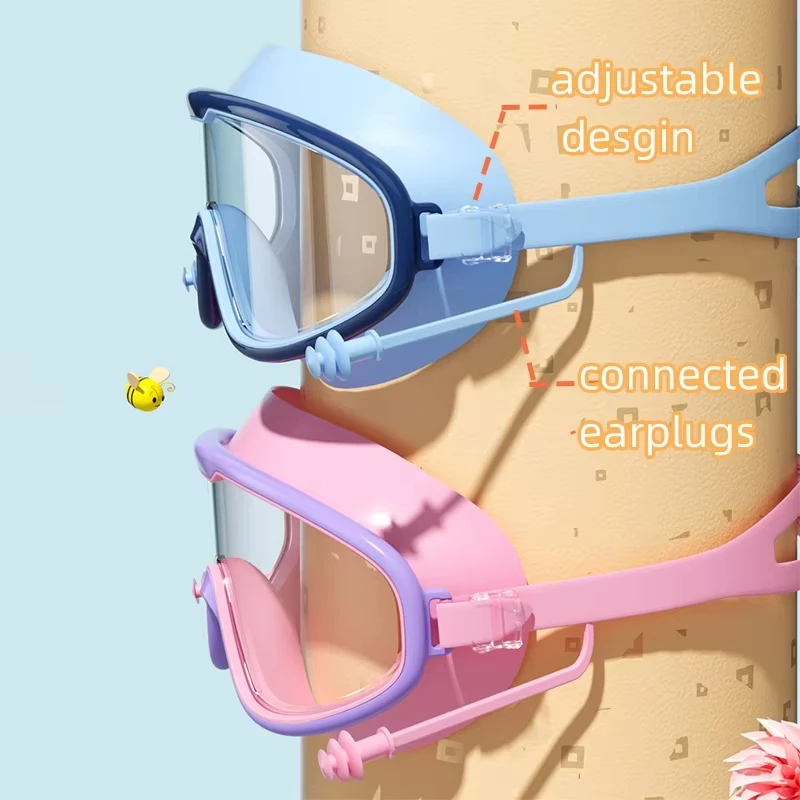Outdoor Swim Goggles Large Frame Waterproof Anti-Fog UV Protection Glasses With Earplugs Anti Fog No Leak For 14 Years And Above