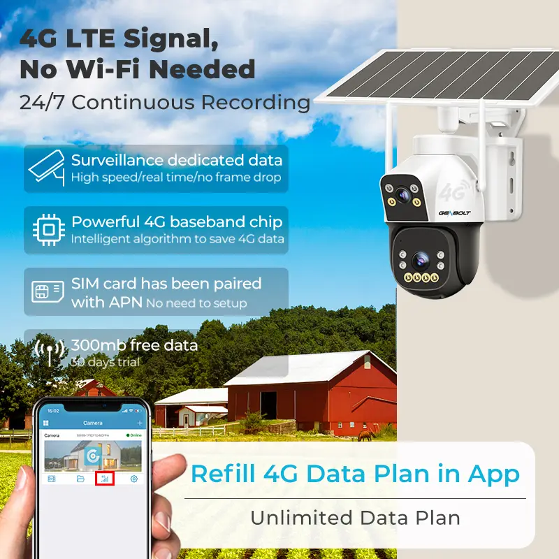 GENBOLT 4G AOV Cellular Solar Security Camera Outdoor Wireless, AOV 7/24 Recording 3MP+3MP No WiFi IP Surveillance Camera with Sim Card, 8W 15600mAh Battery Operated LTE Camera CCTV - Image 2