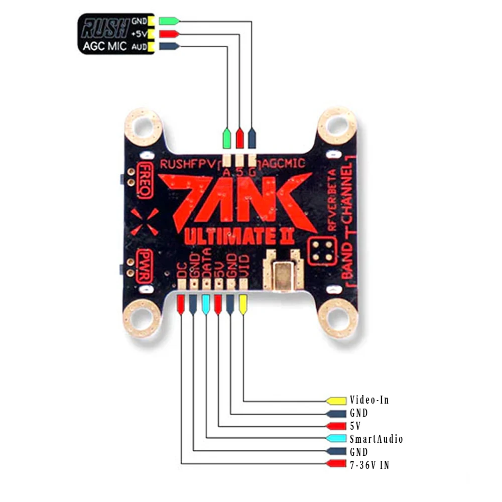 RUSHFPV RUSH Tank II 7-36V 5.8GHZ 48CH/37CH PIT/25mW/200mW/500mW/800mW FPV VTX Video Transmitter For RC Racing Drone