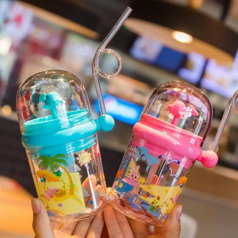 Cute Straw Bottle with Lanyard Portable Kids Bottle for Outdoor 250ml Design Whale Sprays Water for Outdoor