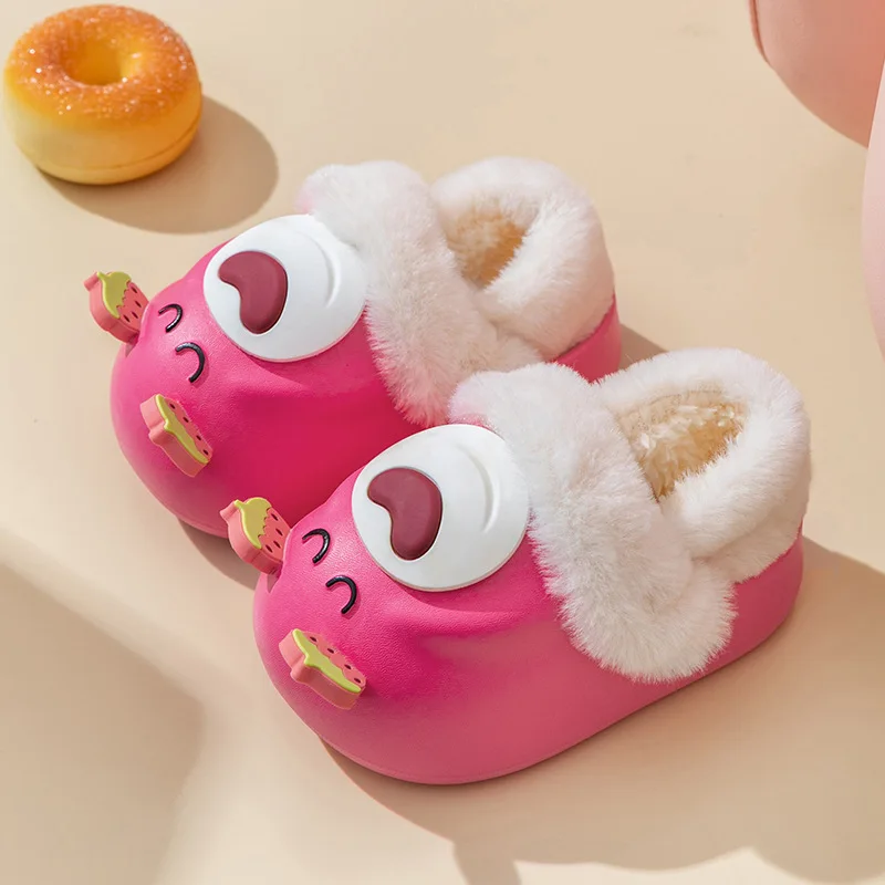 

Lotso Huggin' Bear Children's Cotton Slippers Coverheel Girls Home Indoor Parent-child Non-slip Warm Fleece Baby Shoes Cute EVA