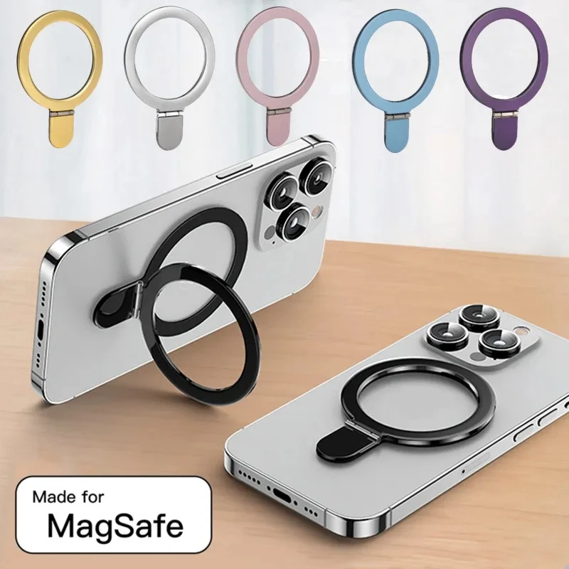 Металлический магнитный держатель для телефона MagSafe с кольцом на палец, подставка для IPhone 14, 13, автомобильная подставка для телефона с беспроводной зарядкой 2023