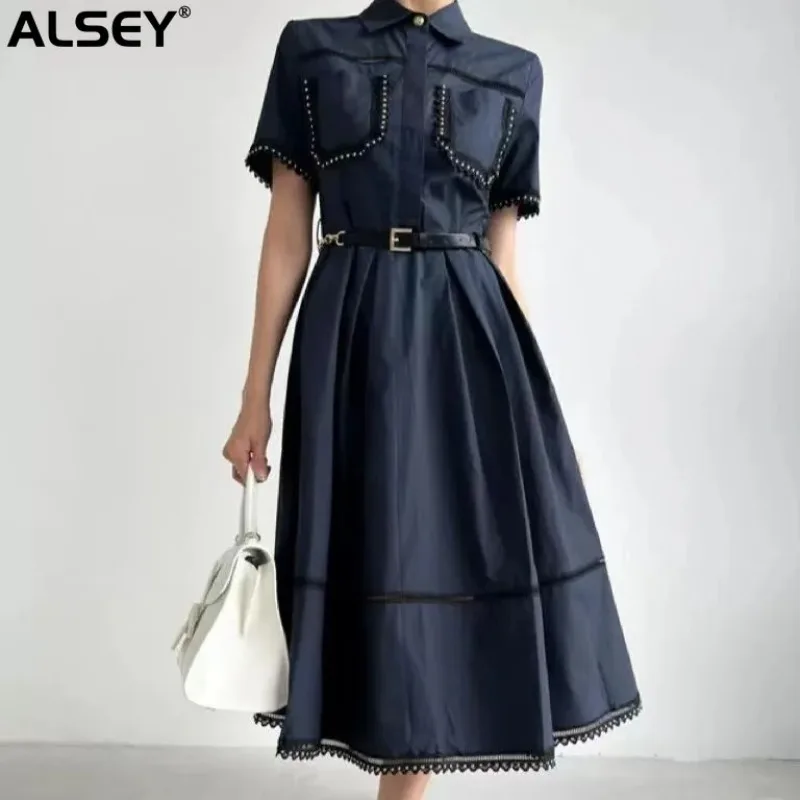 

Lapel Fashion Elegant Two Piece Set for Women's Summer New Single-breasted Slim Half Skirt + British Style Casual Shirt Top Set