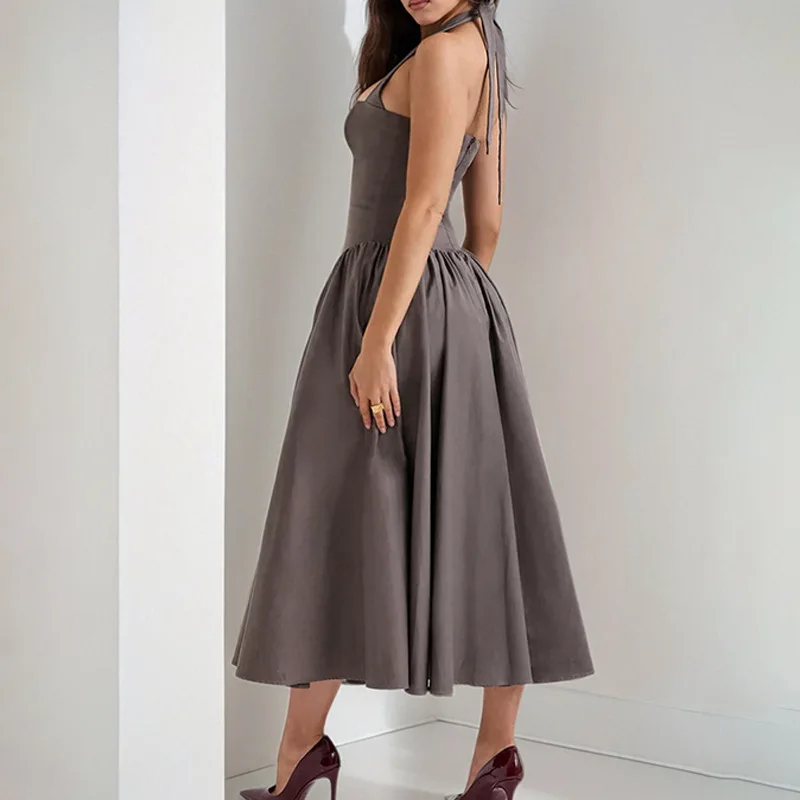 navy blue dress for baby girl Truly Known Backless Maxi Dress - Grey main image 0